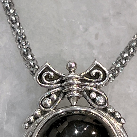 Sterling Silver SILVER Shungite Butterfly Bale Pendant Necklace - Picture 5 of 13